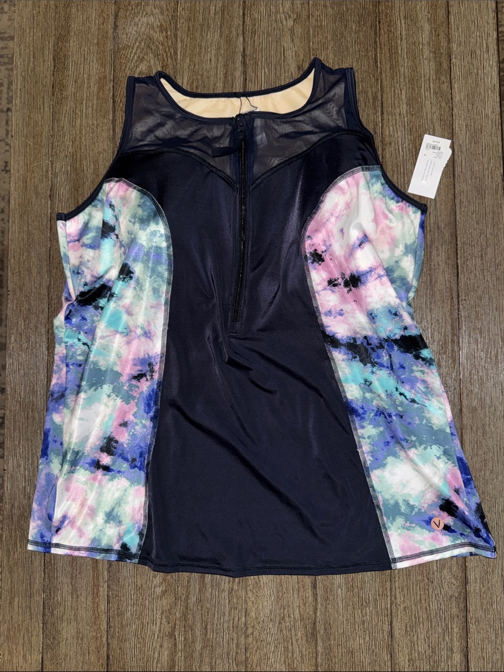 LIVI Wireless Half Zip Swim Tankini Top Tie Dye